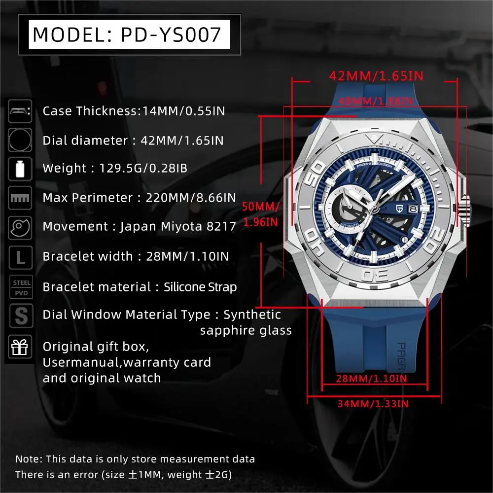 PAGANI DESIGN Men automatic wrist watch Mechanical Wristwatches MIYOTA 8217 Movement 47.5mm Watches for Men Original