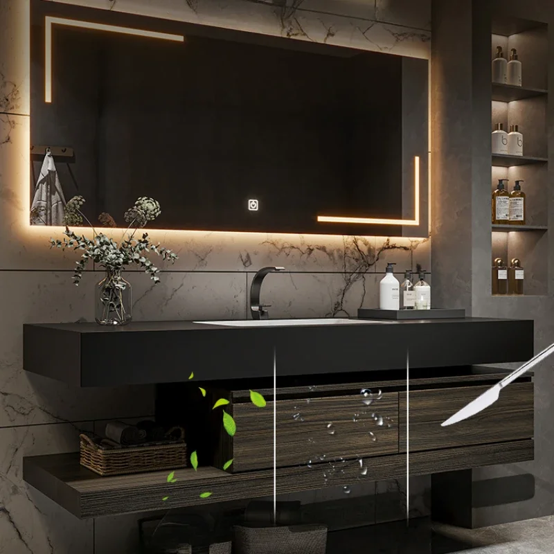 Mueble de Baño de 80cm con Lavabo y Espejo, Armario con Cajones, Mueble Columna Estrecho para Almacenaje