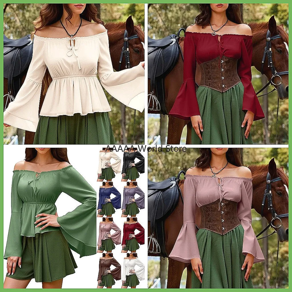 

Средневековая блузка с открытыми плечами для женщин, топ в стиле Ренессанс, викторианская рубашка для Хэллоуина и косплея