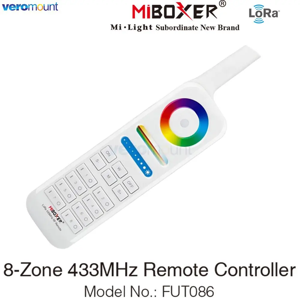 

Miboxer FUT086 8-Zone 433MHz Remote Controller for 433MHz series RGB+CCT Underwater LED Light Full Function Remote Controller