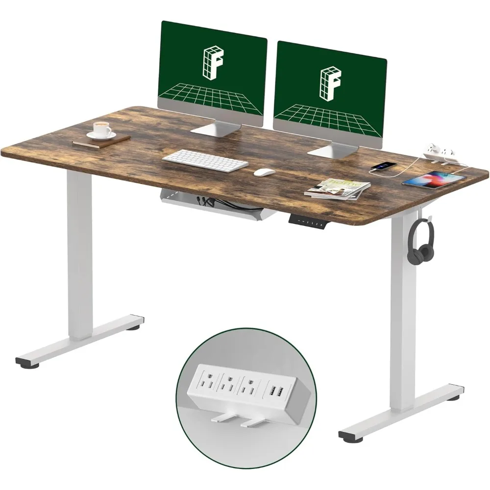 EN2 全体スタンドアップデスク、クランプ電源タップ付き、55 x 28 電動スタンドアップ高さ調節可能なデスク、ケーブル管理付き