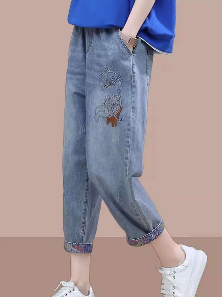 Hoge taille afslankende casual denim jeans dames zomer nieuwe rechte pijpen zeven voet harlan broek faionable kleine gestalte
