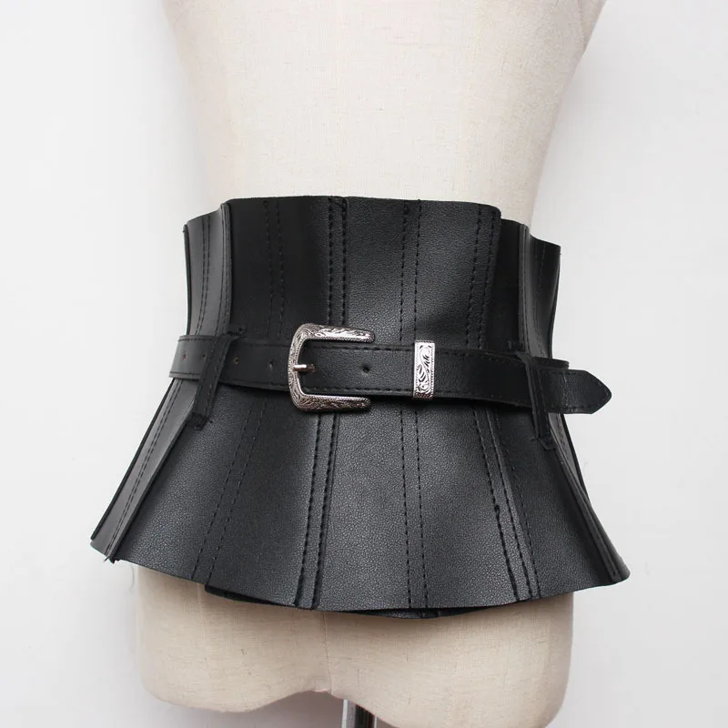 Fashion Luxury Solid Color Women Corset Exquisite Fine Craftsmanship Faux Leather Lace-up Buckle Wide Belt Clothes Accessories