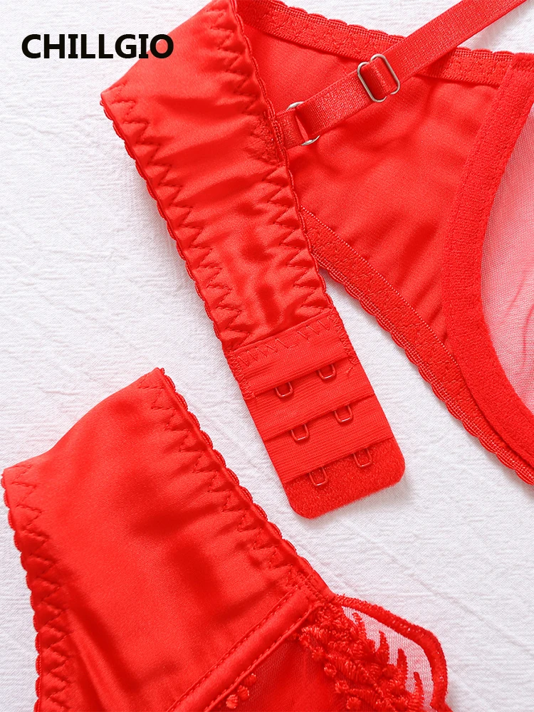 CHILLGIO مثير المرأة الأزهار التطريز الدانتيل الصدرية موجز الدعاوى Bodycon دفع Underwire الملابس الداخلية الحميمة أربع قطع أطقم داخلية جريمي