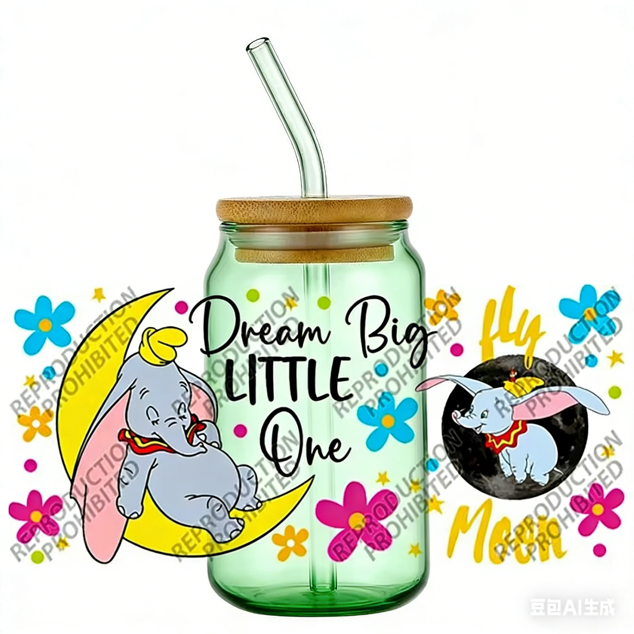 

New Kawaii elephant Patterns UV DTF Transfer Sticker for 16oz Glass Cup Wrap Waterproof Self-adhesive Sticker