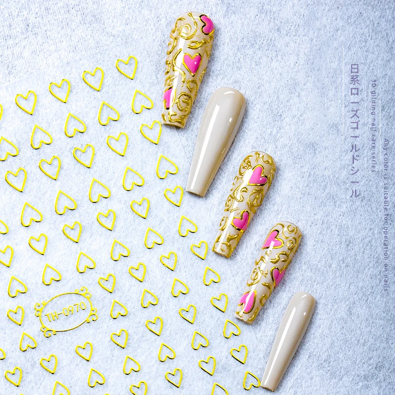 

3D nail art stickers press on faux ongles polish accesories white gold heart star summer flowers sliders foil decals manicura