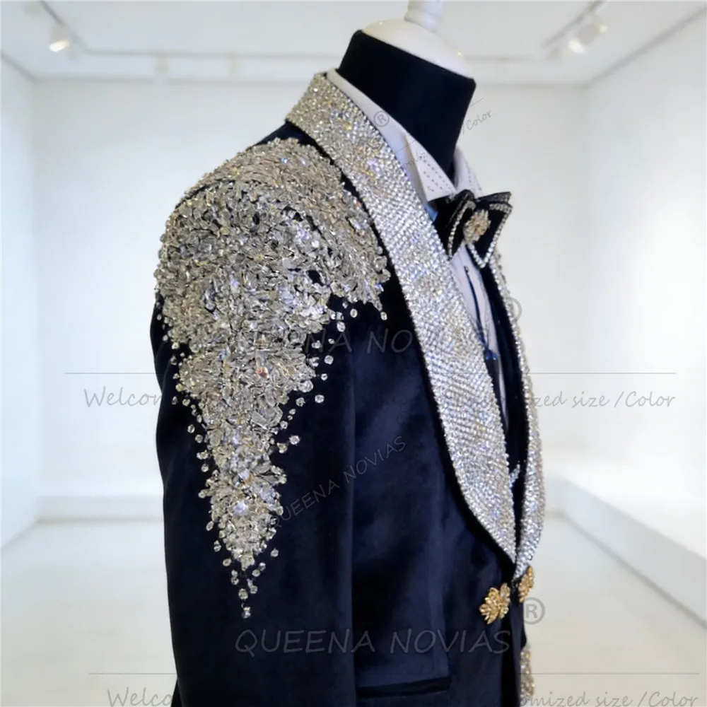 Kamienie jubilerskie Ozdoby Garnitur Strój dla mężczyzn Błyszczące cekiny Etykieta Bal Studniówkowy Marynarki na zamówienie Bankietowe smokingi męskie Ślubny strój dla pana młodego 2026