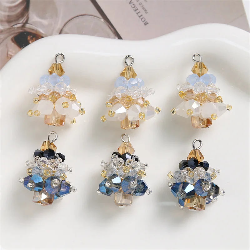 Min order 20pcs/lot color glass beads handmade weave Christmas tree shape alloy floating locket charms diy jewelry accessory