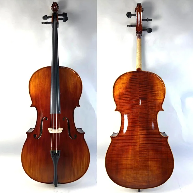 High-end Handmade Flamed Maple Spruce and All-solid Maple Wood Cello for Performance and Examination Use