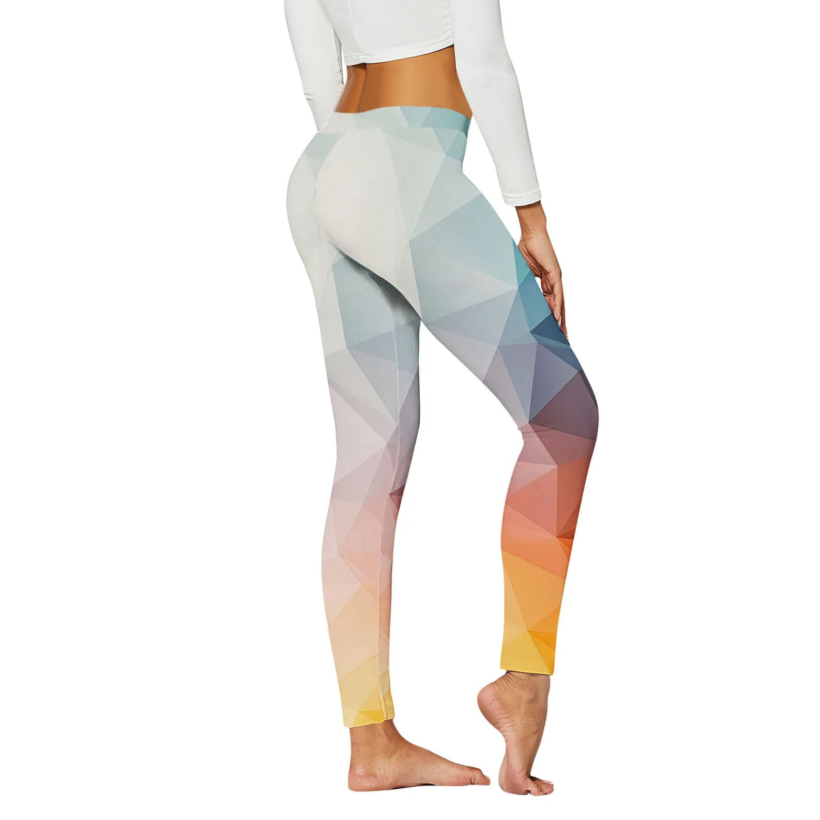 Women Leggings Tight Sports Colorful Geometric Print Seamless Bubble Butt Push Up Workout Leggings Elastic Gym Running Tights