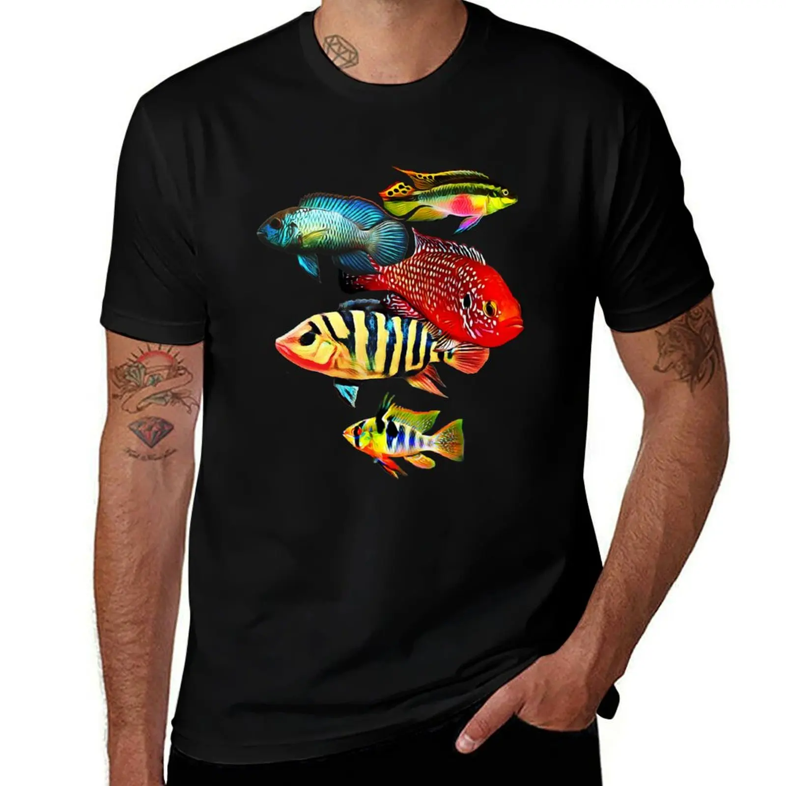 

Dwarf Cichlids German Blue Ram Kribensis Aquarium Fish Gift T-Shirt anime tshirt man t shirts graphic t shirt man plain T-shirt
