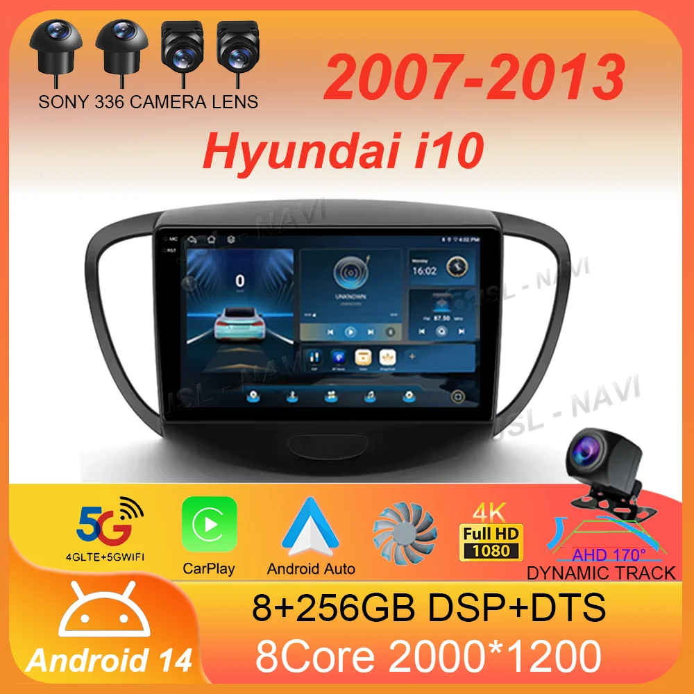 

For Hyundai i10 2007 - 2013 Car Radio Android 14 Carplay Multimedia navigation video DVD Autoradio Stereo 2din BT