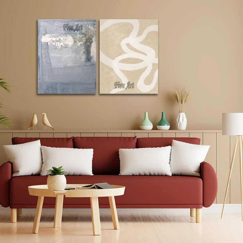 

2pcs Abstract Linen Canvas Paintings, Hotel Artwork, Large Size, 100% Hand-painted Acrylic Textured Art, Frameless, Wall Picture