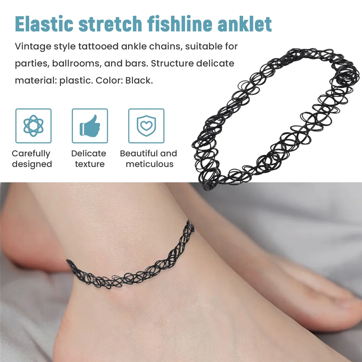 Vintage Tattoo Black Elastic Stretch Anklet Ankle Bracelet Retro Henna