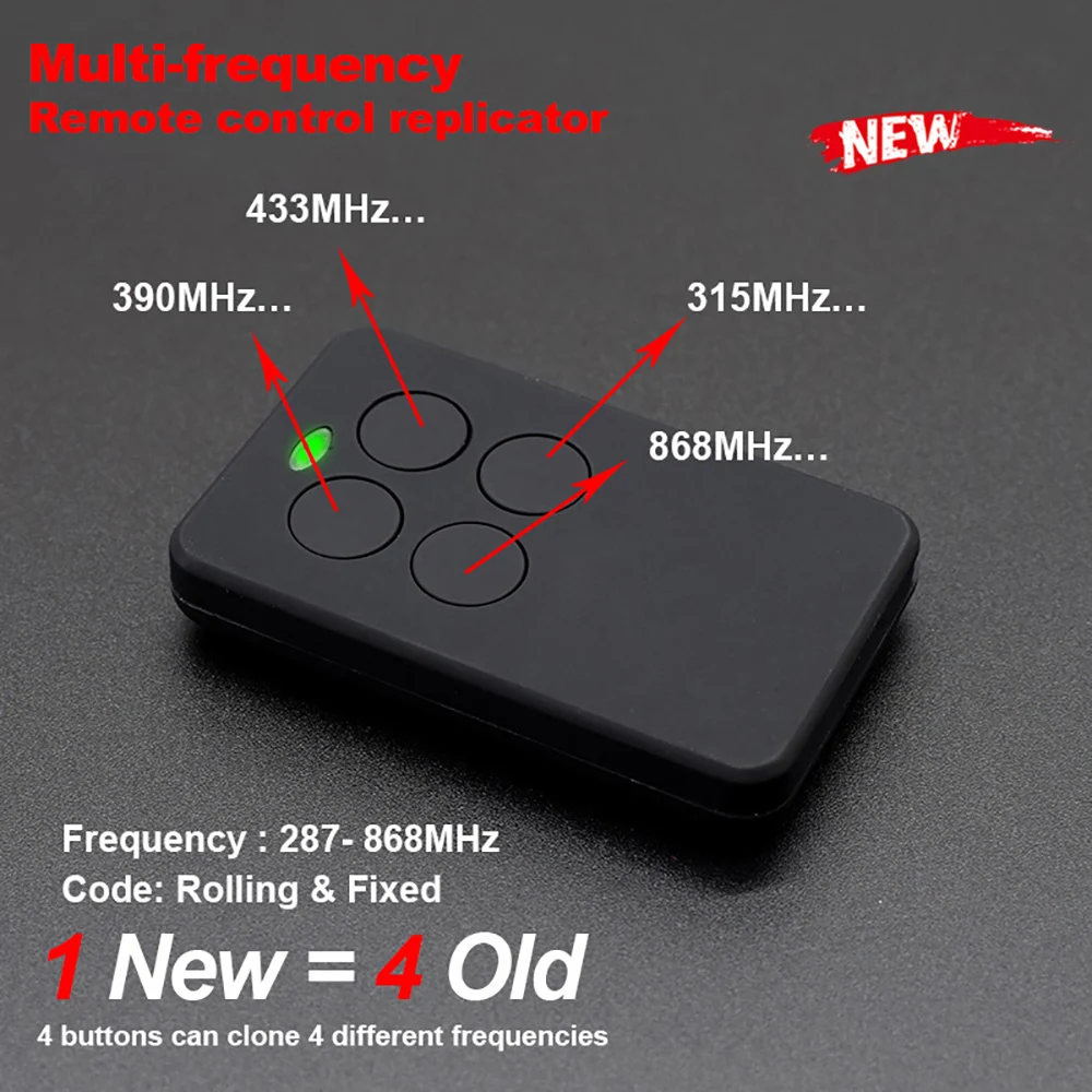 Multifrequency 280 to 868 Mhz Garage Remote Clone for ALLMATIC FOR4 TECH3 / BRO OVER / MINI PASS BRO1WN BRO 2WN BRO4WN RED 433