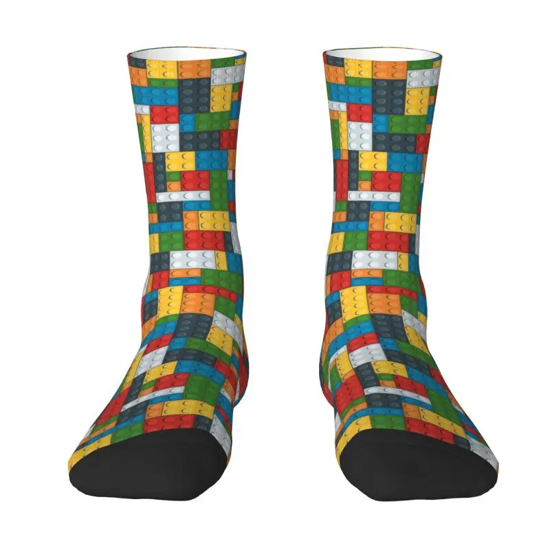 Custom Colorful Building Plastic Brick Toy Blocks Patterns Men's Crew Socks Unisex Kawaii 3D Print Dress Socks