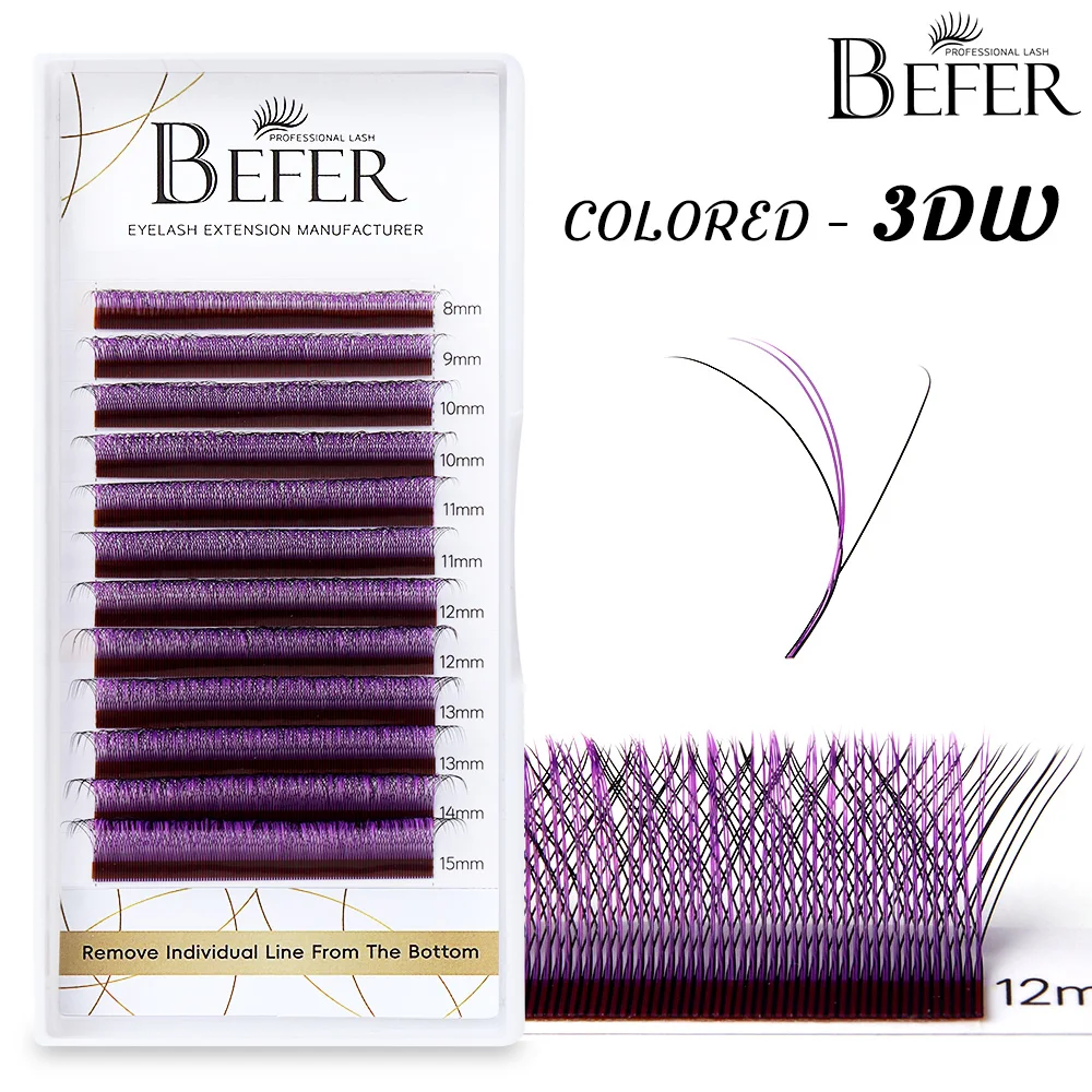 BEFER Colored 3D W- Shape Eyelashes Extension Hand Woven Premium Lashes D Curl High Quality Idividual Lash Makeup Tools