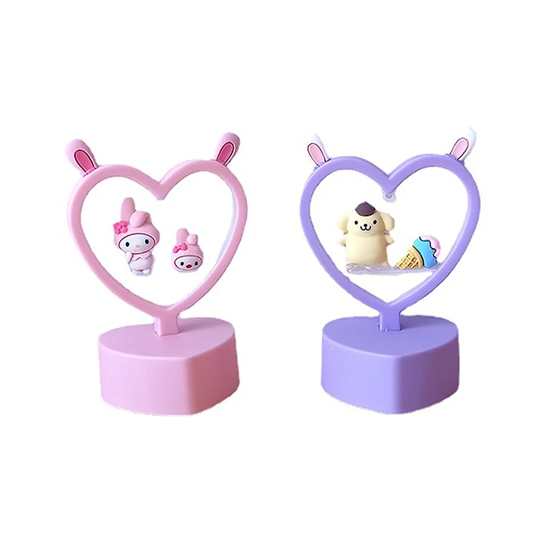 1Pc Sanrio Kawaii Nachtlampje Hartvormige Sfeer Lichte Slaapkamer Mini Decoratieve Lamp Verjaardagscadeaus Home Decor