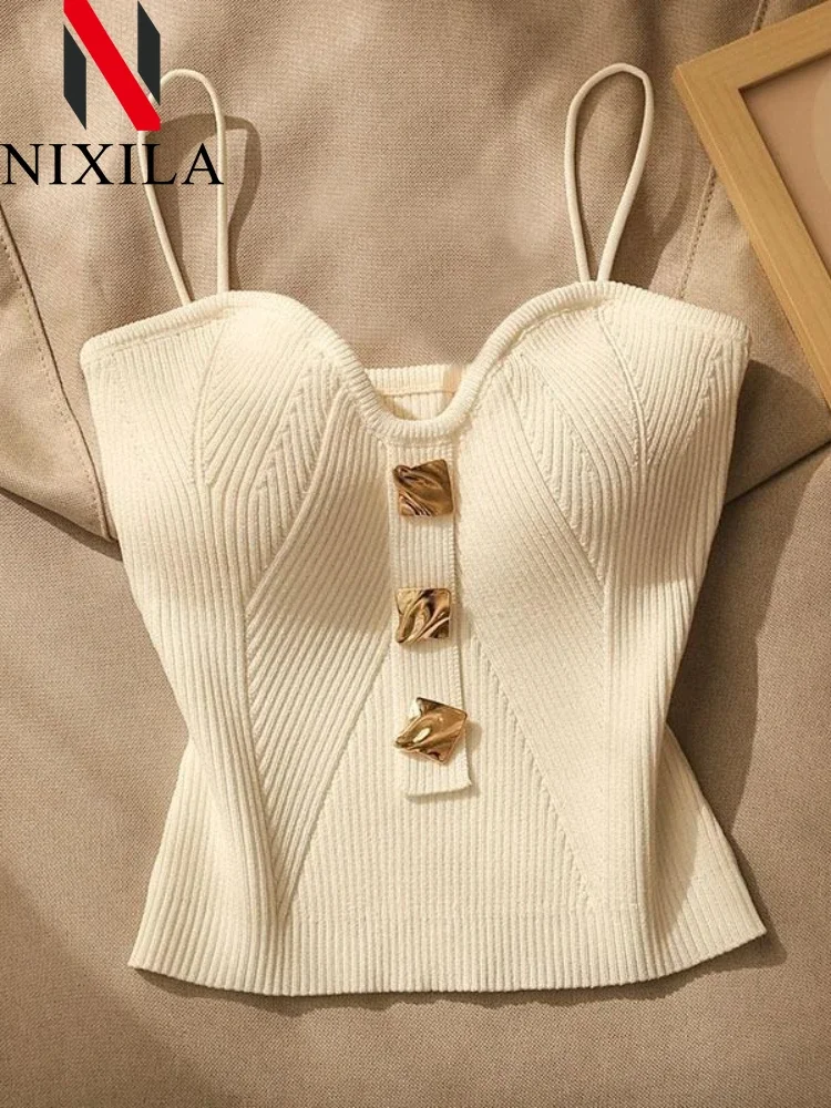 Women's Summer Halter Neck Sleeveless Crop Top Small Perfume Style Knit Undershirt External Wear Fashionable Casual Clothing