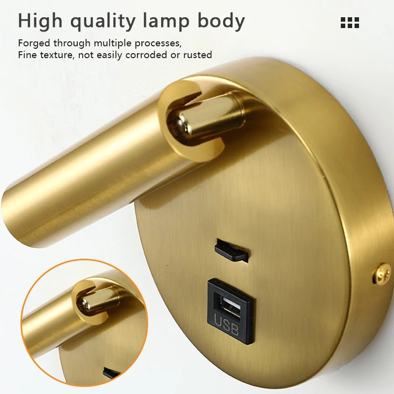 Lâmpada de parede LED moderno com carregamento USB, dobrável luz de leitura, abajur, estudo do quarto do hotel e cabeceira, 350 graus de rotação