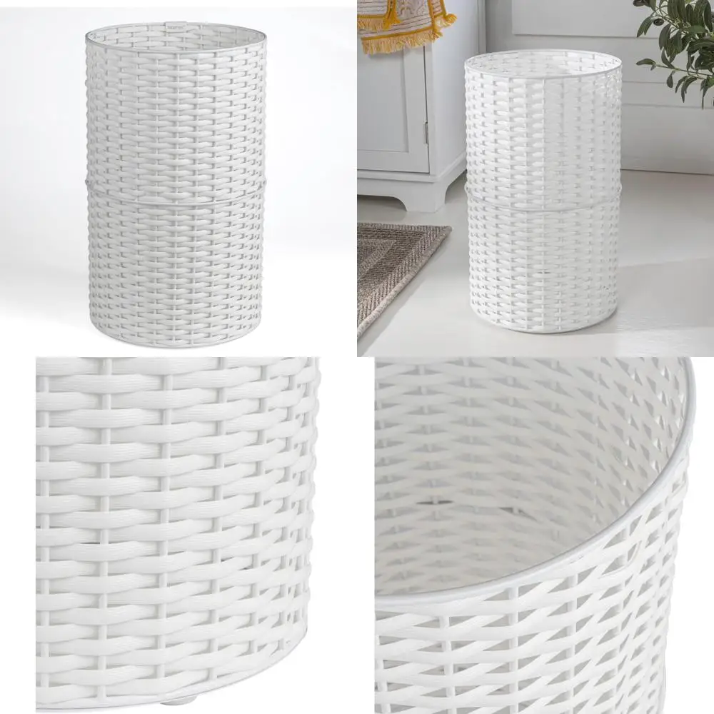 

Современная цилиндрическая корзина для мусора из искусственной плетеной ткани 4,13 галлонов, белая, подходит для дома, ванной комнаты, гостиной, офиса, спальни