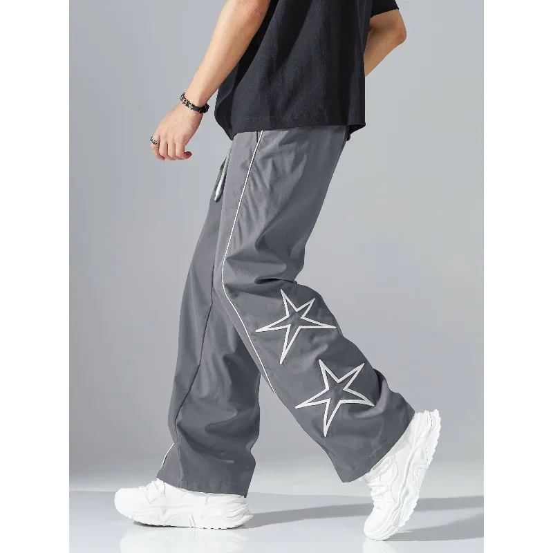 

Новые осенние и зимние брюки с 3D принтом и маленькими звездами, повседневные однотонные, дышащие и свободные прямые брюки
