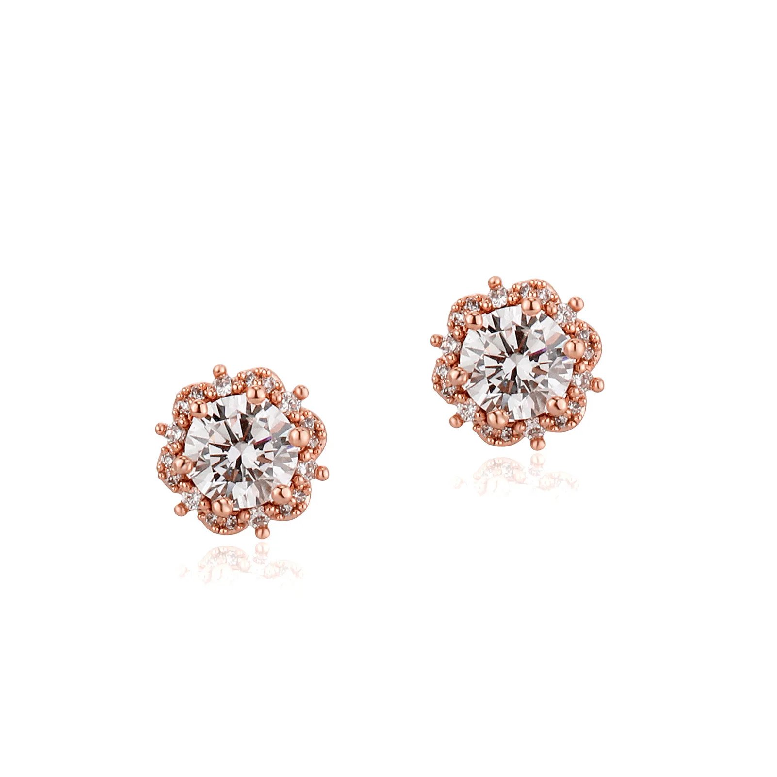 Flower Halo Round CZ Stud Earrings Prong Set Sparkling  Post Stud Dainty Versatile Piercing Ear Jewelry Trendy Daily Party Gift