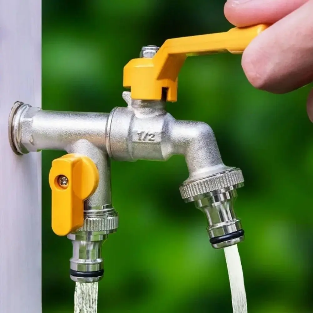 

2-Way Garden Hose Faucet Adapter Wall Mounted Anti Freezing Irrigation Brass Tap Joint Ball Valve Anti Rust