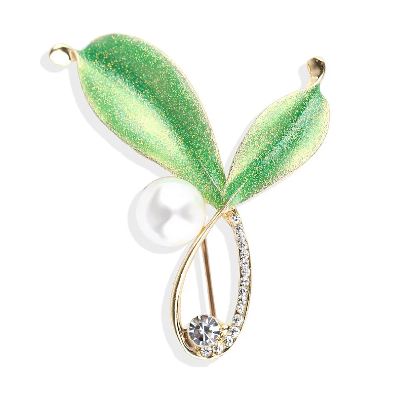 

Fashion Enamel Pearl Leaves Brooch For Women Unisex Vintage Rhinestone Alloy Plants Brooches Clothing Accessories Jewelry Gifts