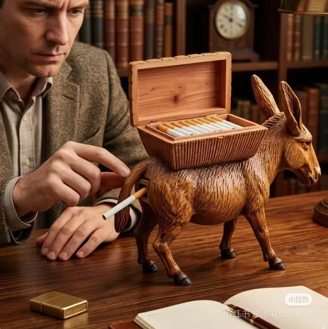 Funny Donkey Butt Cigarette Dispenser, Resin Novelty Cigarette Holder Box with Automatic Pop-Up, Desktop Decor Gag Gift for Men