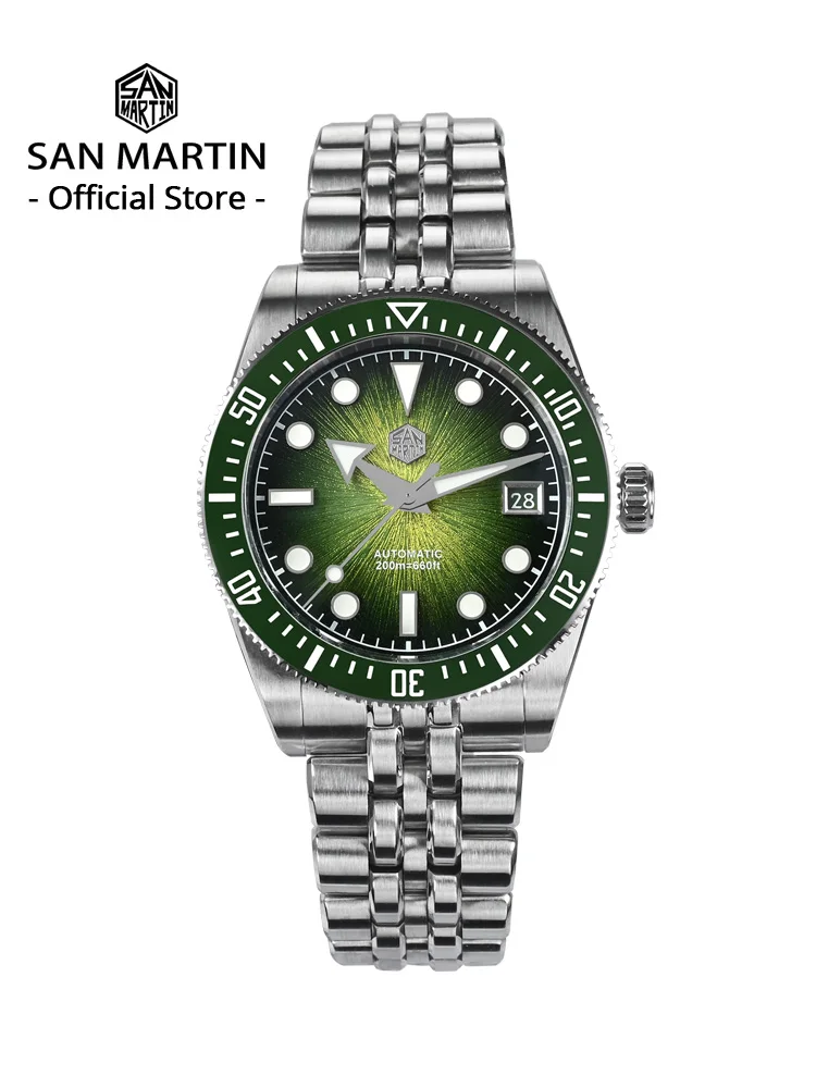 Relógio de Mergulho Masculino San Martin 37.5mm 40mm com Movimento Miyota 9015, Mostrador Esmaltado, Luxuoso, Automático, Mecânico, à Prova d'Água 200m SN0148