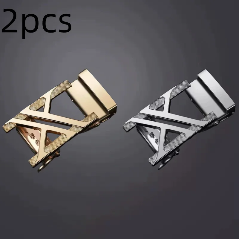 2Pcs Men Automatic Belt Buckle, Hollow Geometric Metal Buckle Replacement Accessory For Ratchet Belt Strap Business Daily Waist