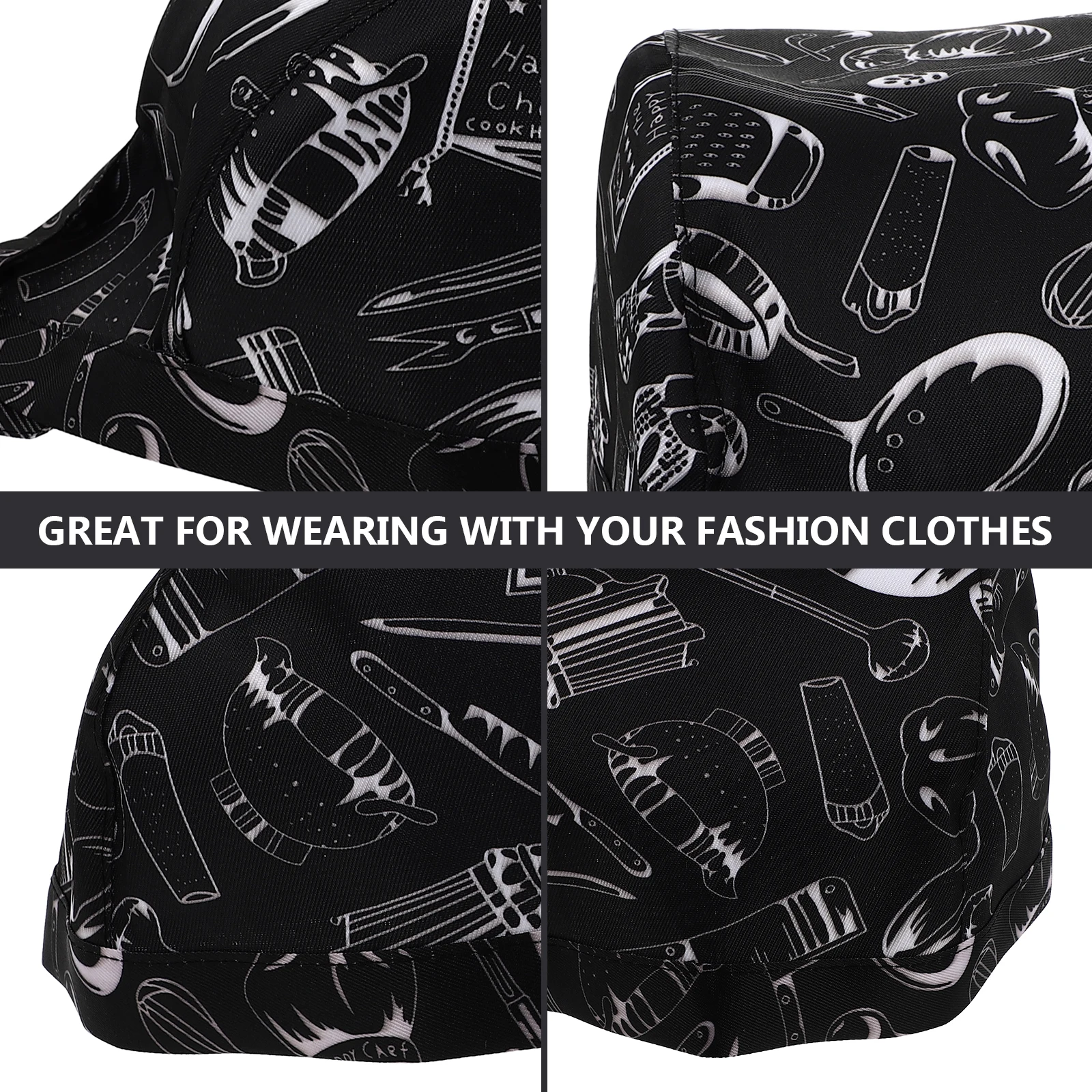 3 Pcs 요리사 모자 모자 검은 모자 Aldult 케이터링 주방 면화 요리사 작업 머리 착용 남성과 여성