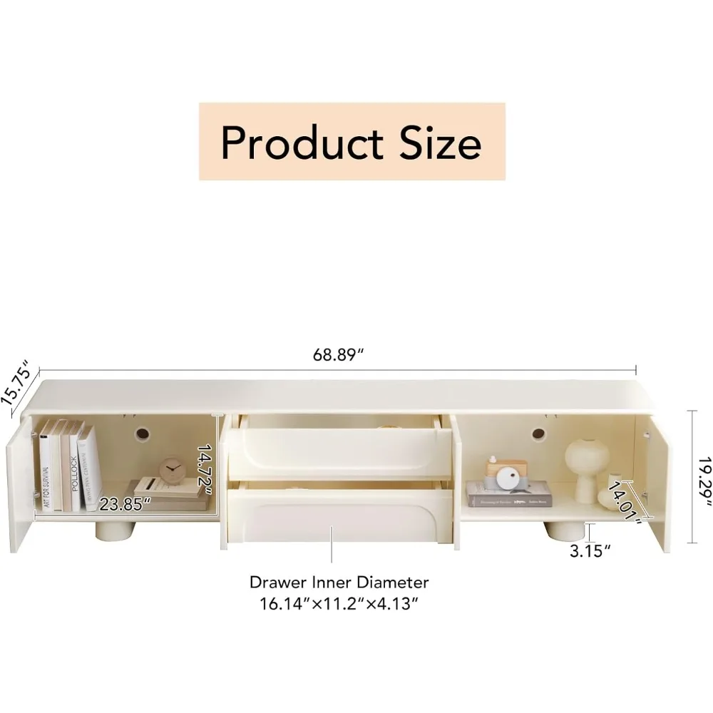 Modern TV Cabinet with 2 Storage Drawers,Television Stand with 2 Cabinets, Entertainment Stand for TVs Up to 75”