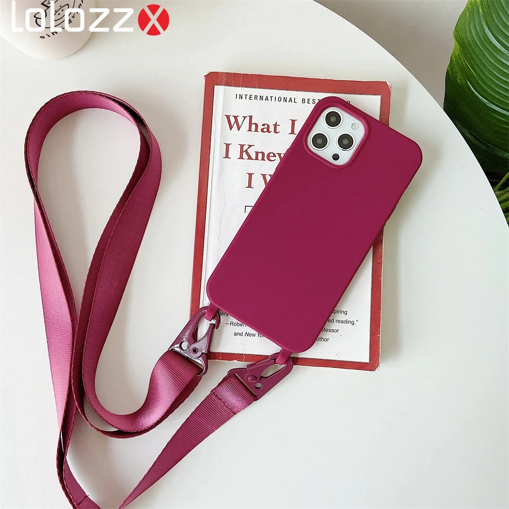 Мягкий силиконовый чехол для телефона с ремешком через плечо для iPhone 16, 17, 15, 11, 12, 14 Pro Max 13 XR X 7 8 Plus, матовый чехол с ожерельем и ремешком