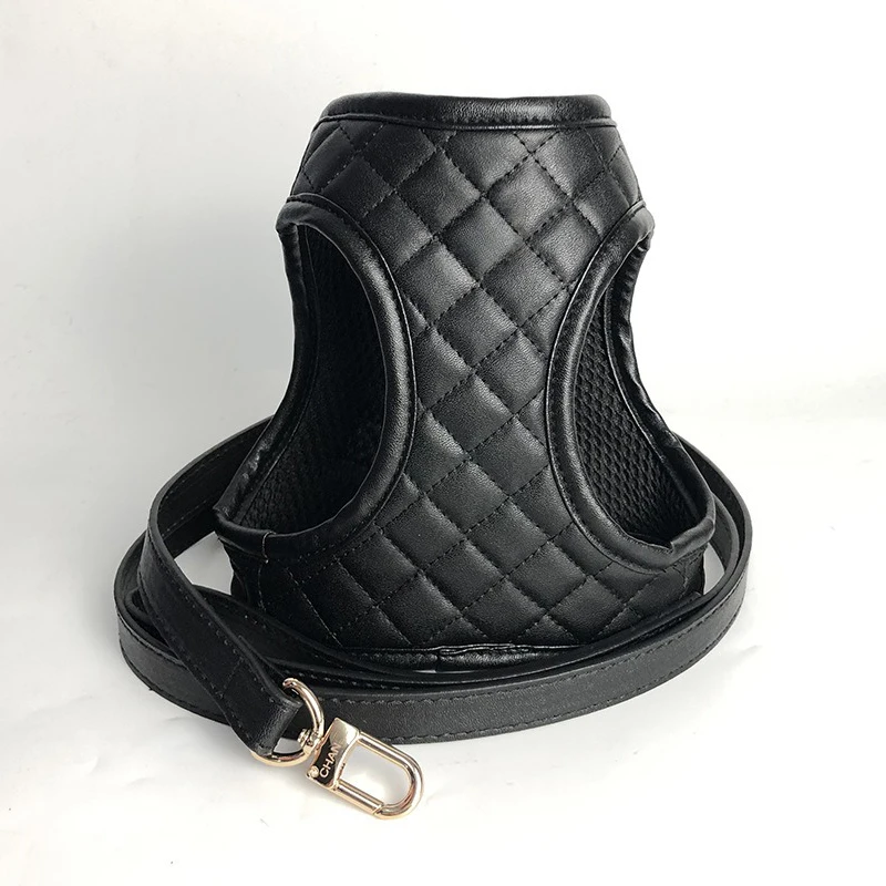 New Luxury Dog Chest and Back Pet Leather Set Fashion Designer Adjustable Chest and Back Strap Small and Medium Dog Accessories