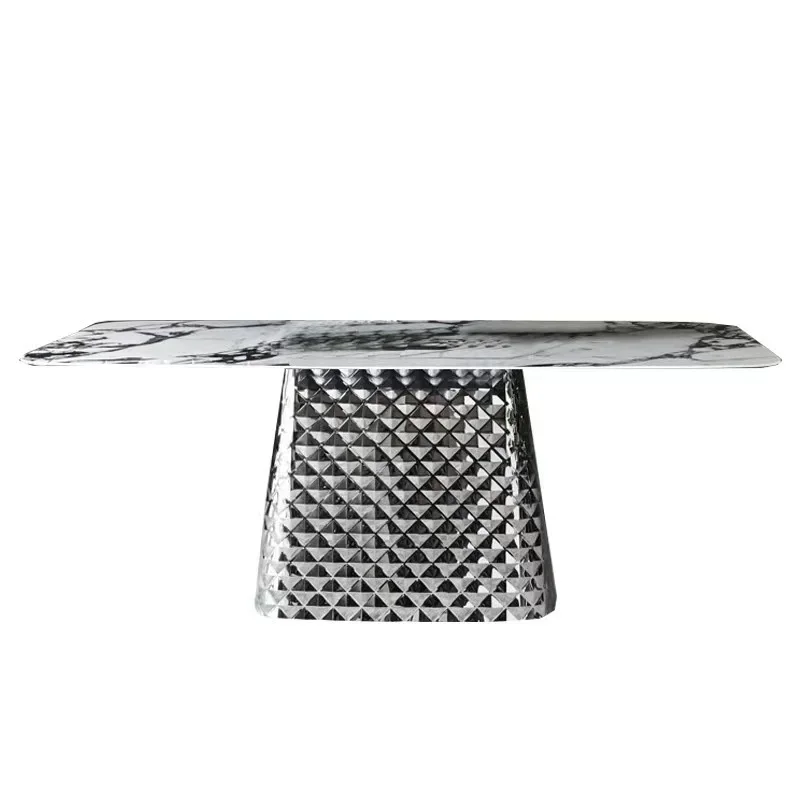 Italian luxury stone dining table set rectangular stainless steel high-end modern simple villa light luxury living room