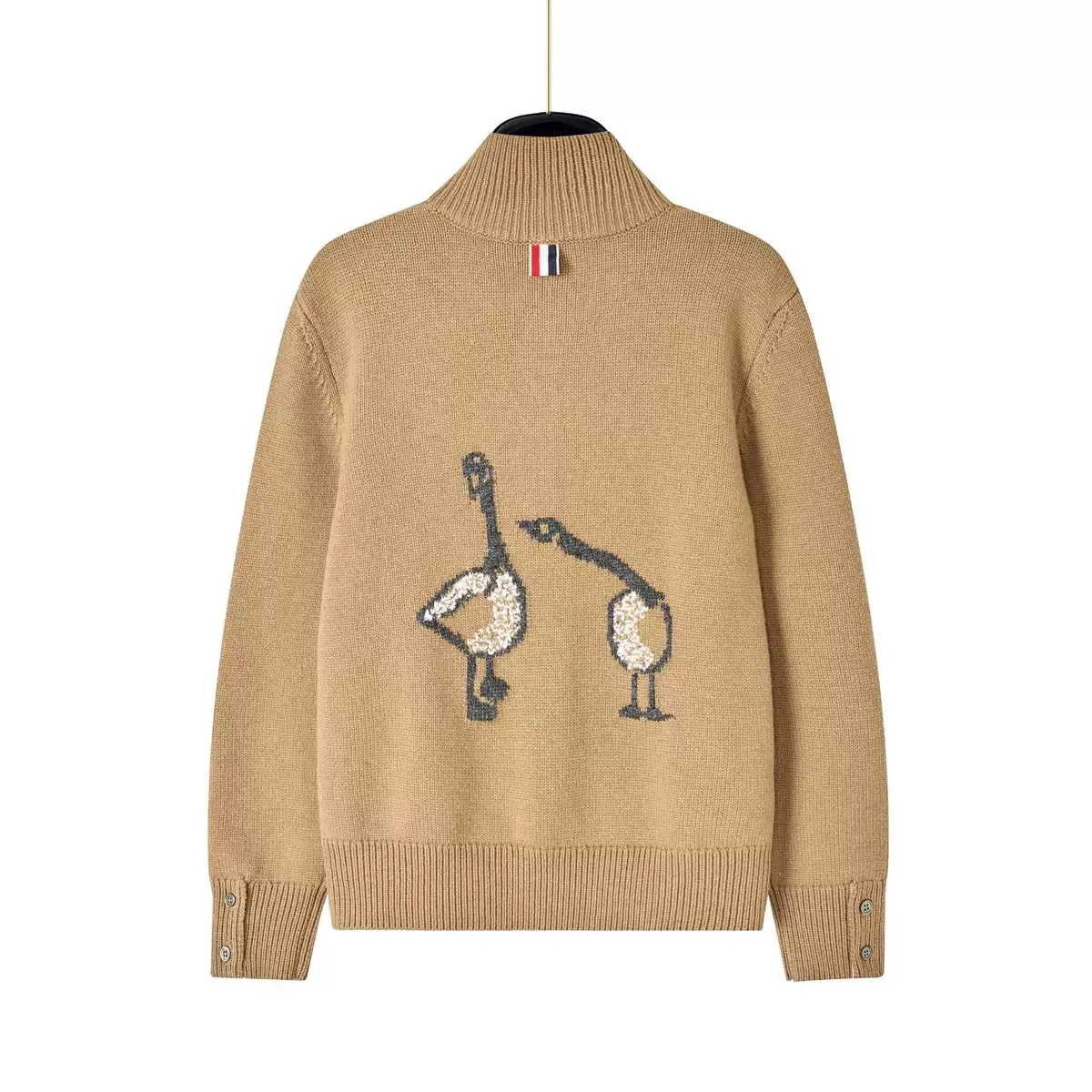 

Новый осенне-зимний вязаный шерстяной свитер на молнии, повседневный, универсальный, с вышивкой в виде гуся, с высоким воротником