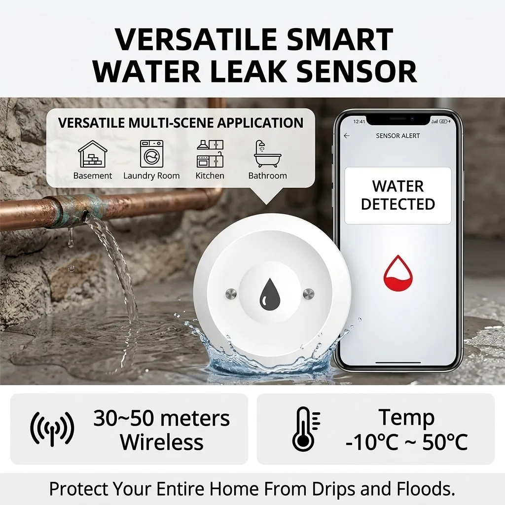 ZigBee Wasserleck-Detektor, Verknüpfter Hochwassersensor, Überlauf-Alarm, Wasserdichter Smart-Home-Sicherheitssensor – Detail 5