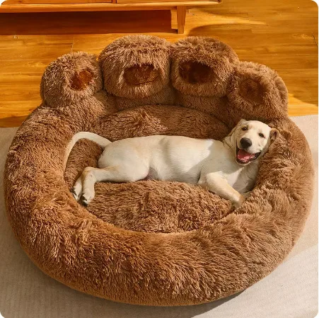 

Fluffy Dog Bed Warm Plush Round Pet Bed with Raised Edges Comfy for Pets