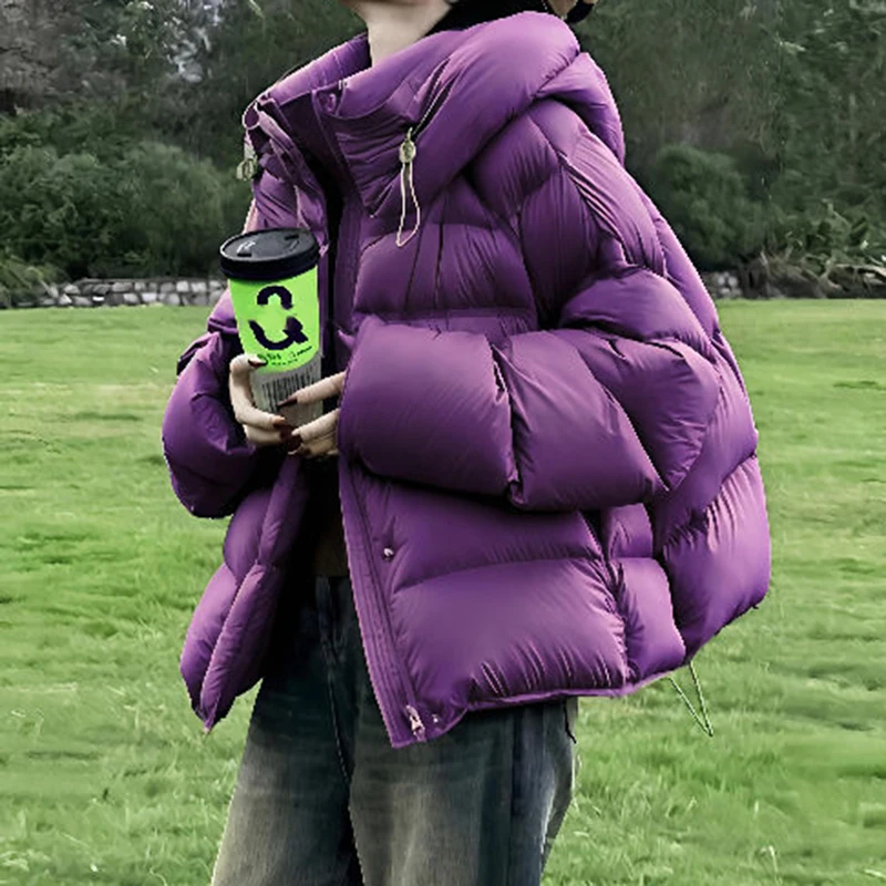

Женское зимнее пуховое хлопковое пальто с капюшоном, корейская мода, легкая пышная верхняя одежда на молнии, однотонные повседневные утепленные теплые куртки