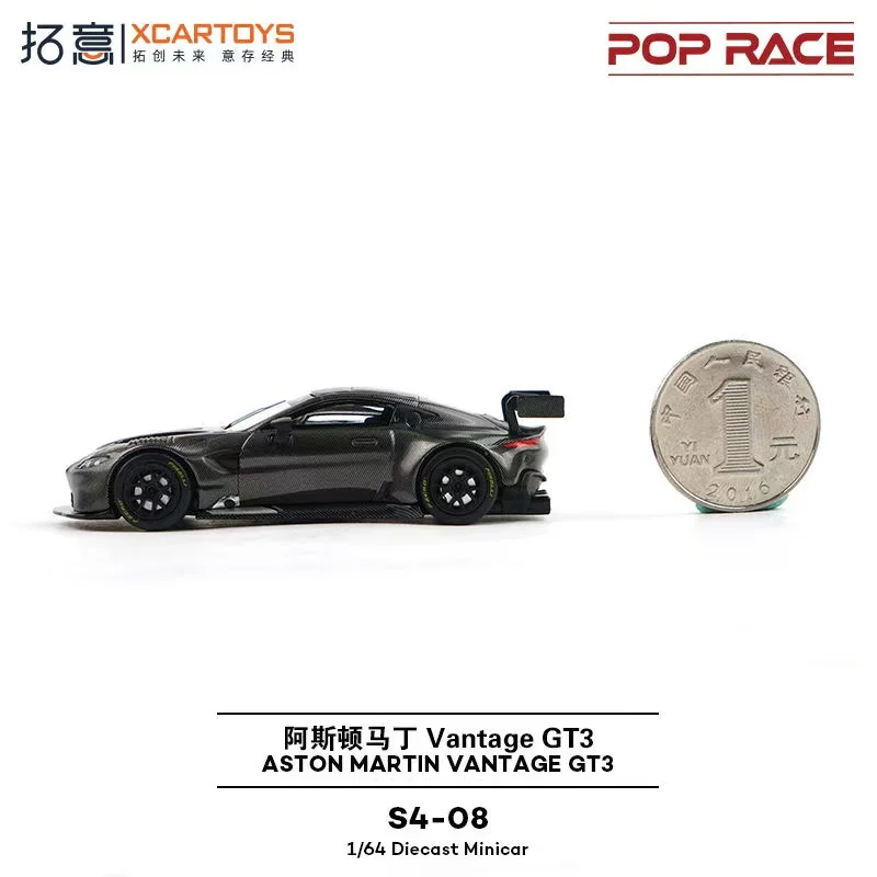 POPRACE 1/64 Aston Martin VANTAGE GT3 black carbon fiber S4-08 alloy model car - Image 5