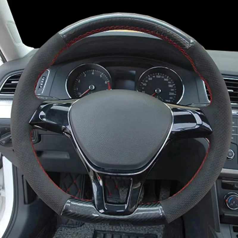 

DIY Black Suede Leather Carbon Fiber Car Interior Accessories Steering Wheel Cover For Volkswagen Golf 7 Mk7 New Polo Passat B8