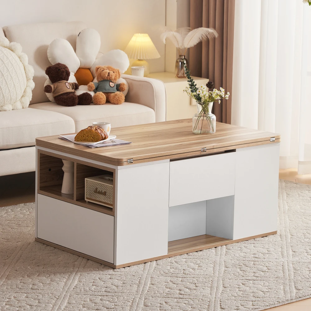 Moderner Couch-Couchtisch mit Dual-Lift-Mechanismus, versteckter Stauraum, Tragfähigkeit bis zu 50 kg, ideal für kleine Räume – Detail 35