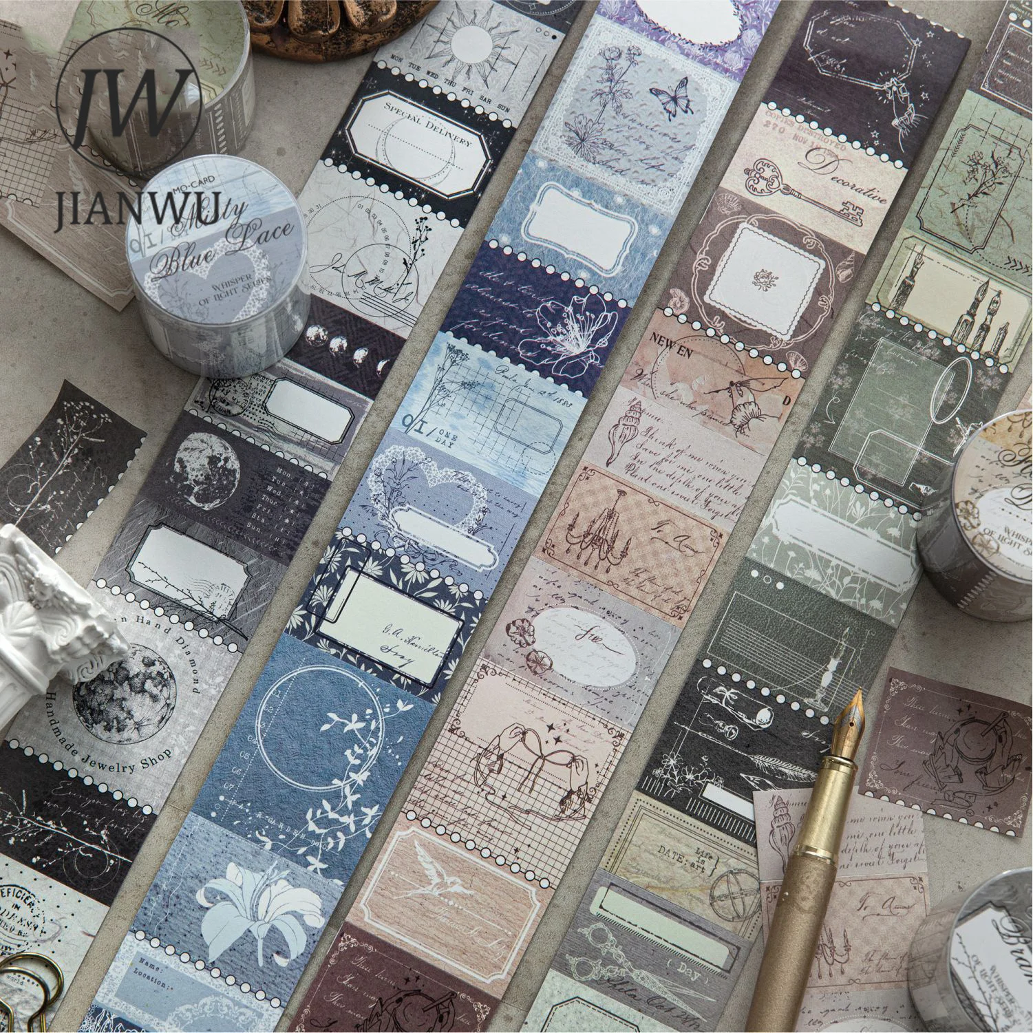 

JIANWU 40mm*200cm Glimmer Narrative Series Vintage Lace Label Border Landscape Material Collage Tape Creative Journal Stationery