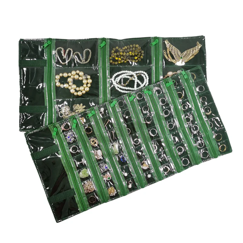 

Exhibitors Jewelry Roll Bag with Pvc Girds Watch Bracelet Ring Holder Organizer Velvet/pu Earring Bangle Zipper Pouch for Travel