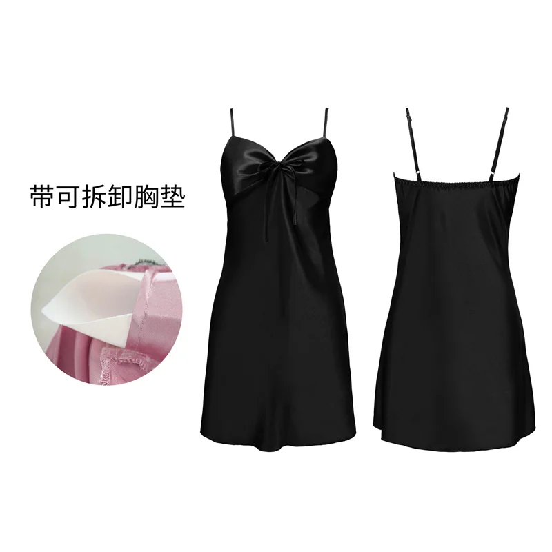 Women Ice Silk Sleepwear Summer Backless Suspender Short Nightdress Rayon With Chest Pad Bathrobe Home Dress