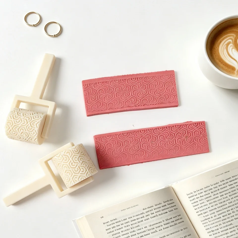 Mini Handheld Silicone Embossing Roller Dot Hexagon Floral Lace Geometric Pattern Texture Roller Epoxy Resin Earring Jewelry DIY - view 3