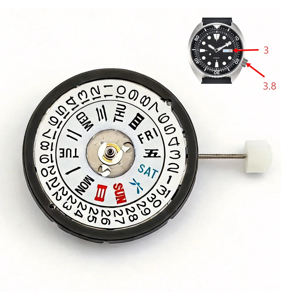 White Calendar NH36 24 Jewels Automatic Movement Crown at 4.2 at 3.0 And 3.8 O'Clock NH36 Watch