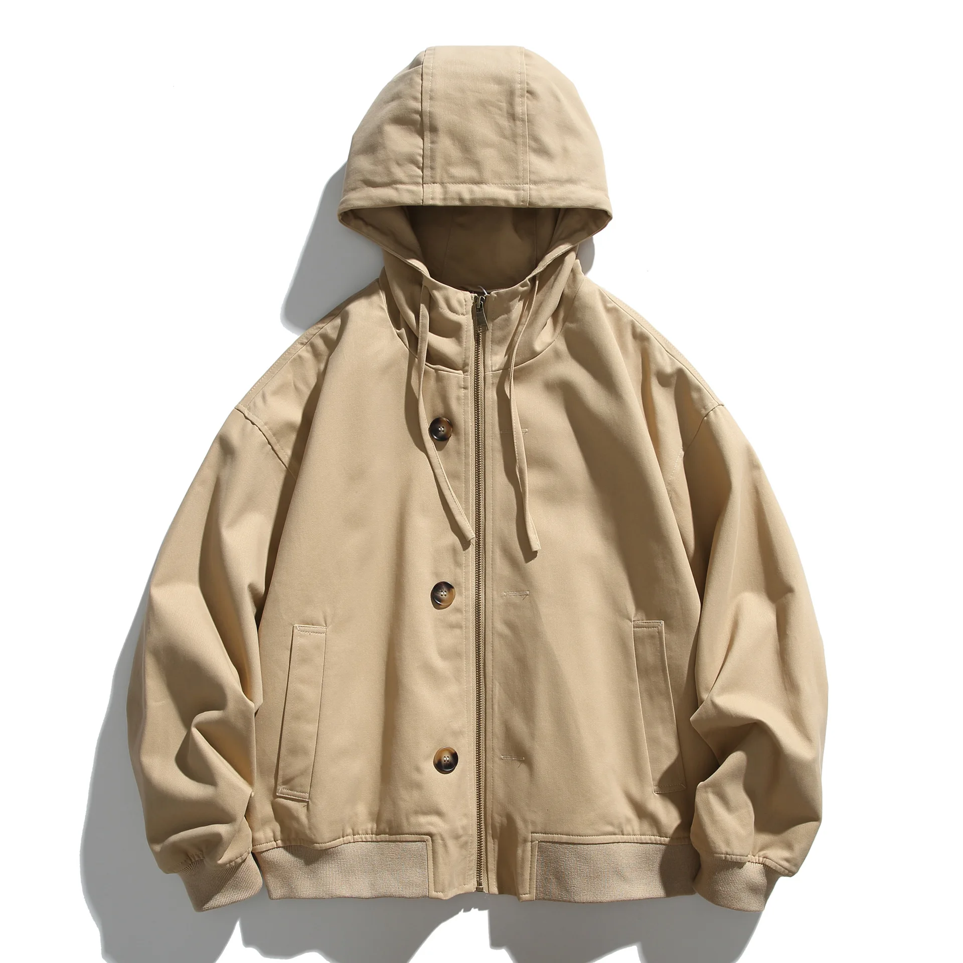 

Men's Japanese Vintage Amekaji Cropped Oversized Hooded Jacket 100% Cotton Utility Loose Casual Versatile Unisex Outerwear